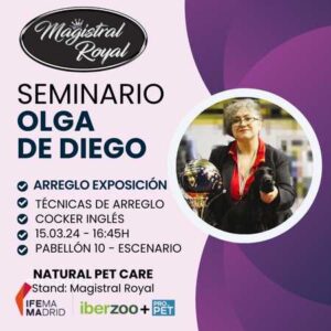 Olga de Diego prestigiosa y reconocida mundialmente peluquera canina realizará el arreglo con el paso a paso de la raza Cocker Spaniel Inglés